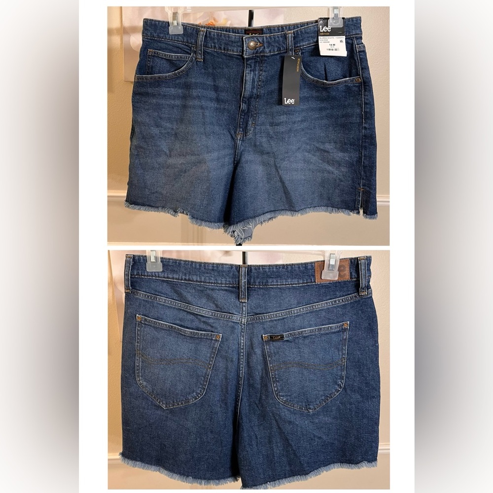 NWT: Lee Heritage High Rise Blurred Nights Frayed Denim Shorts! Size 14M.